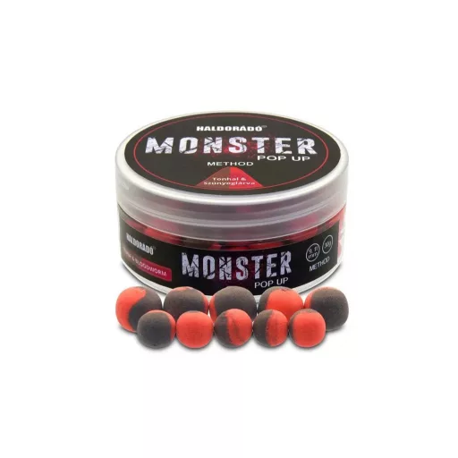Haldorádó Monster Method pop up, 9, 11 mm, tonhal és szúnyoglárva, barna-piros, 30 g