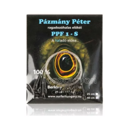 Pázmány Péter Ragadozóhalas előke standard gyorskapoccsal Fluorocarbon, 25 cm, 11,4 kg, 5 db
