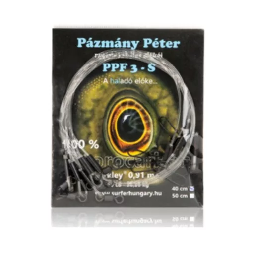 Pázmány Péter Ragadozóhalas előke standard gyorskapoccsal Fluorocarbon, 40 cm, 36,28 kg, 5 db
